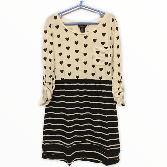 Forever 21 Girls Heart & Stripe Dress – Size Medium - Picture 2 of 6